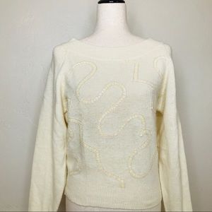 Vintage Lambswool Angora Pullover Sweater Sequin Embellishment Winter White Sz L